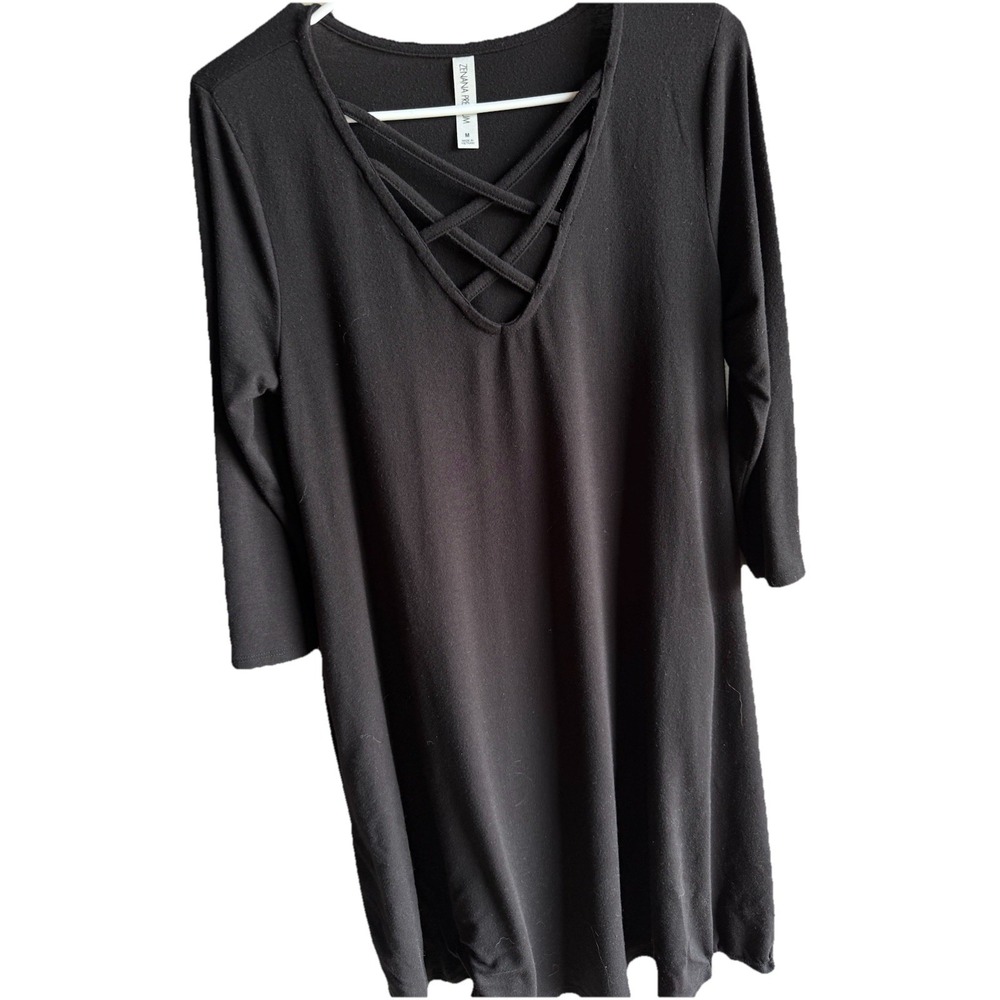 Zenana Premium Dress‎ Women's M  Black Shift 3/4 Sleeve Stretch Casual Pockets
